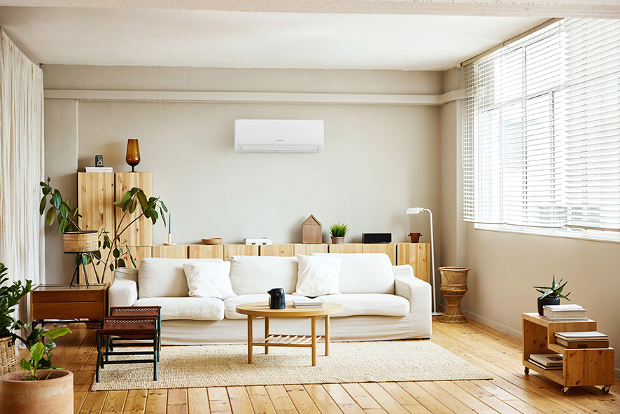 Worcester Bosch air conditioning unit installed in a modern living room