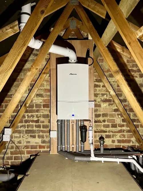 Attic boiler installation in loft space